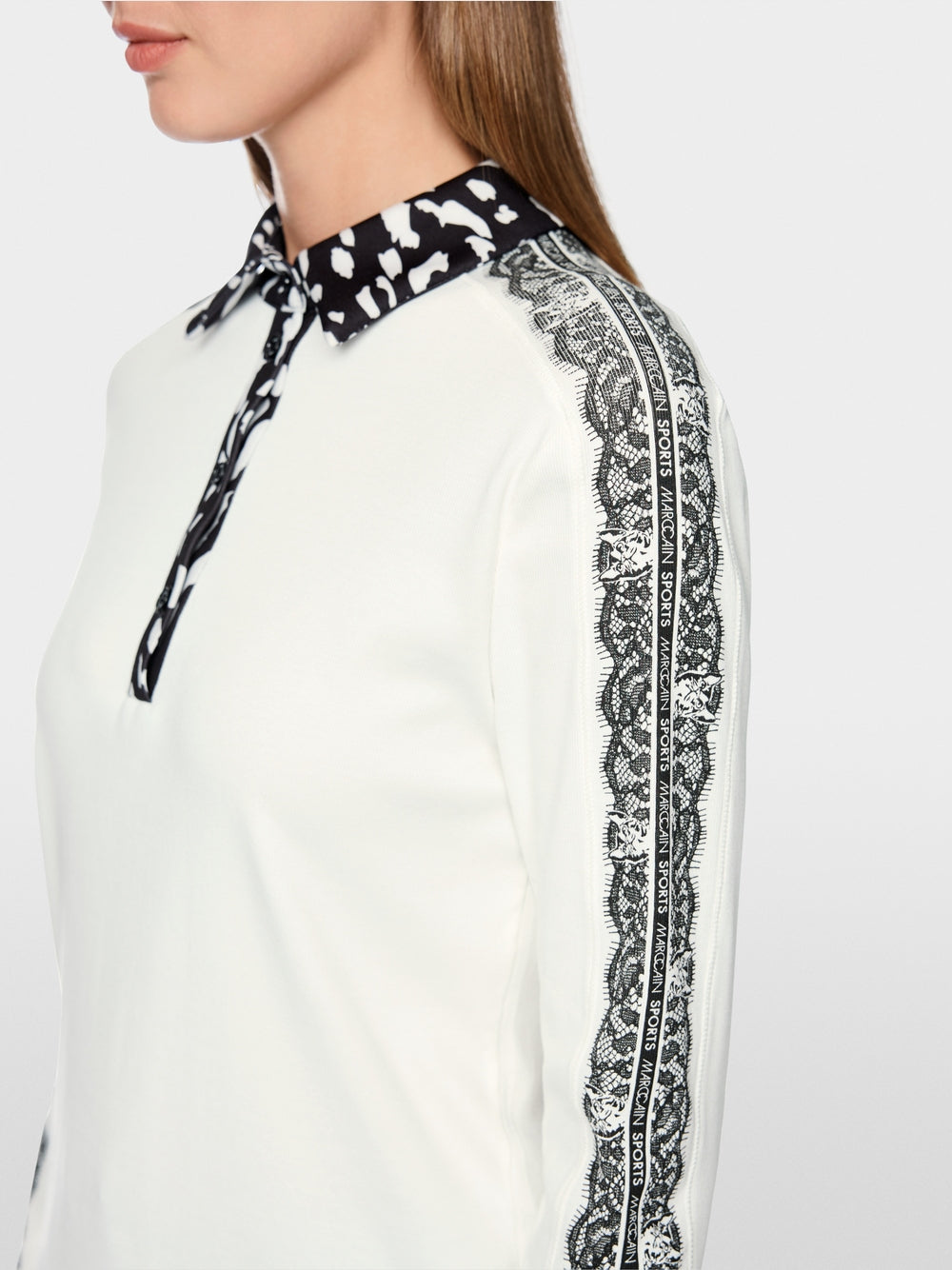 Marc Cain Sports Off-White Long-Sleeved Polo Shirt