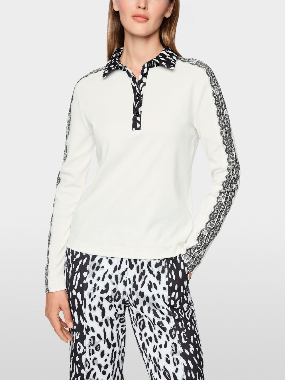 Marc Cain Sports Off-White Long-Sleeved Polo Shirt