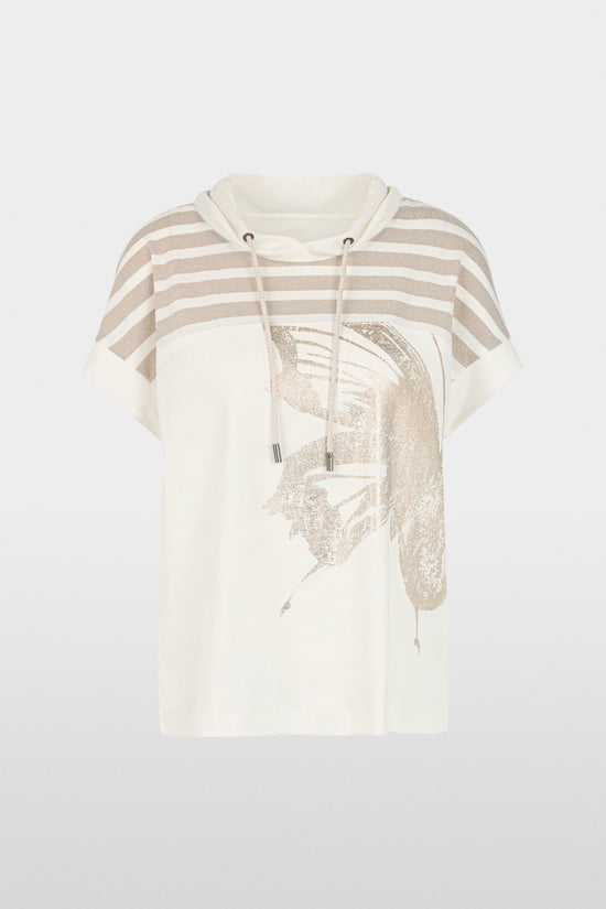 Marc Cain Sports Off-White Short Sleeve Top with Lurex and Gold Print