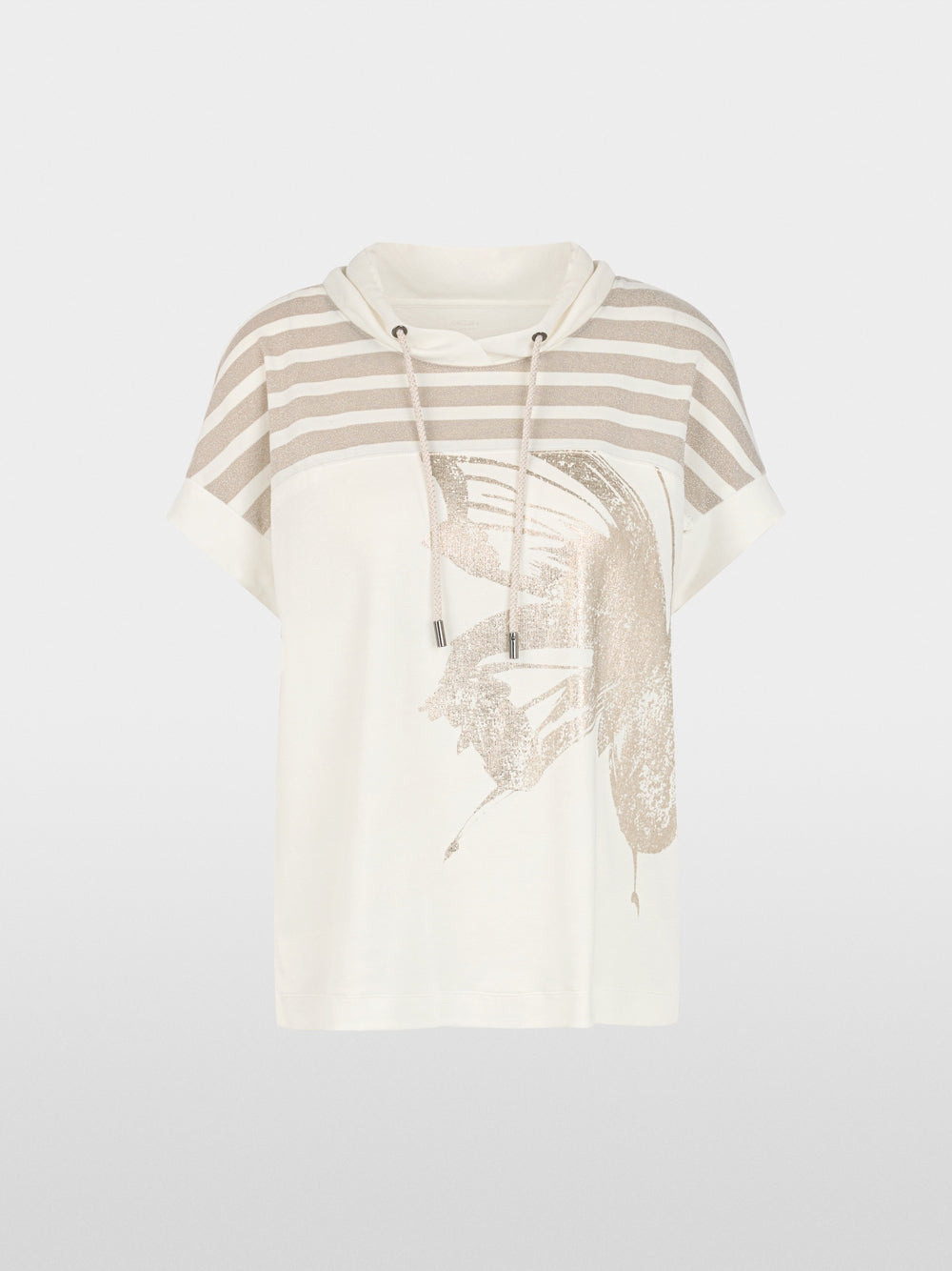 Marc Cain Sports Off-White Short Sleeve Top with Lurex and Gold Print