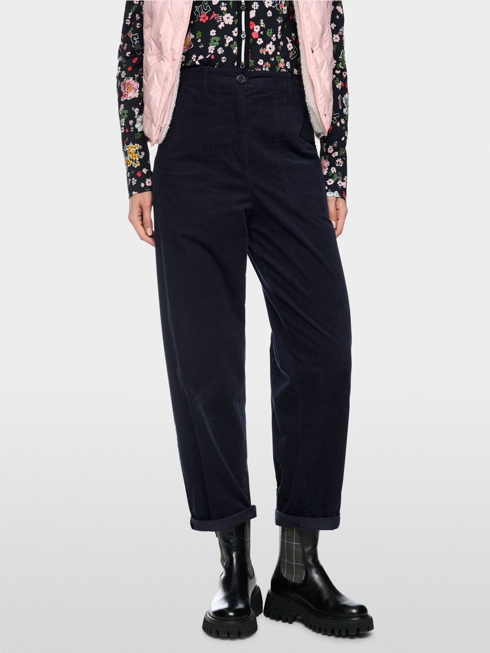 Marc Cain Navy RUMA O-Shape Relaxed Fit Cord Trousers