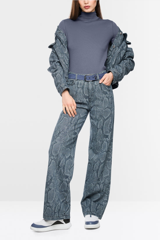 Marc Cain Sports Blue Denim WIGAN Wide Cut Jeans with Animal Print BS82.23 D03