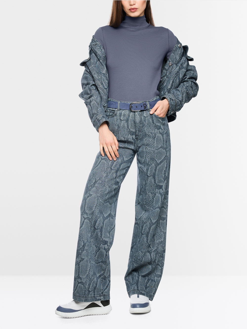 Marc Cain Sports Blue Denim WIGAN Wide Cut Jeans with Animal Print BS82.23 D03