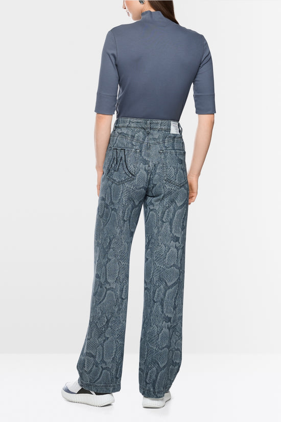 Marc Cain Sports Blue Denim WIGAN Wide Cut Jeans with Animal Print BS82.23 D03