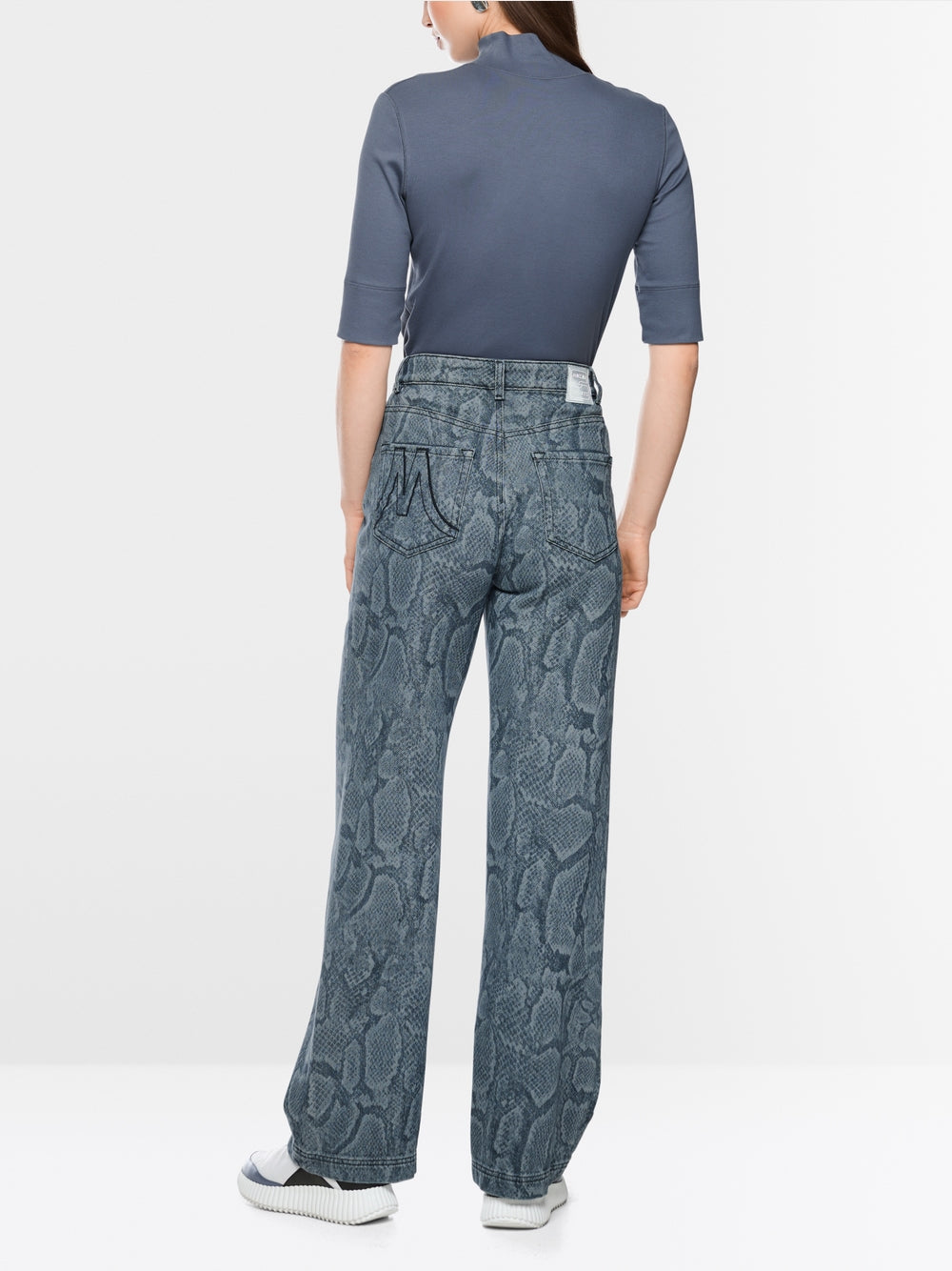 Marc Cain Sports Blue Denim WIGAN Wide Cut Jeans with Animal Print BS82.23 D03