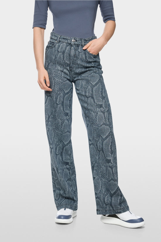 Marc Cain Sports Blue Denim WIGAN Wide Cut Jeans with Animal Print BS82.23 D03