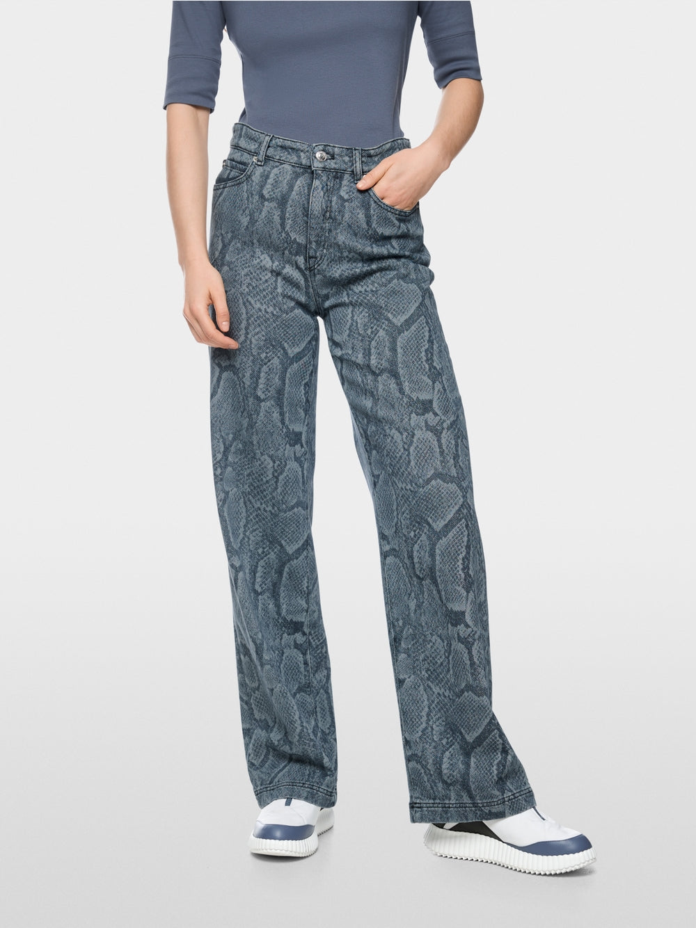 Marc Cain Sports Blue Denim WIGAN Wide Cut Jeans with Animal Print BS82.23 D03