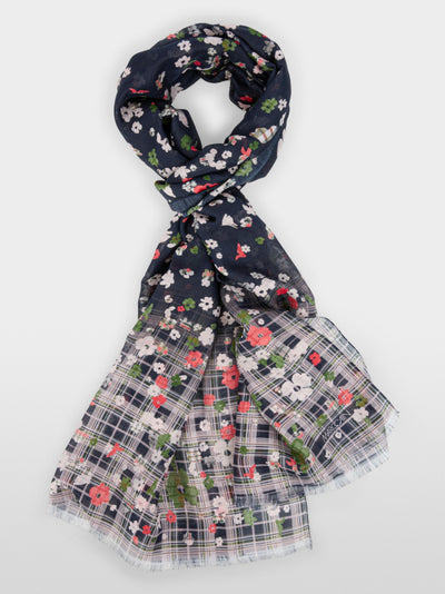 Marc Cain navy Floral Patterned Scarf BSB4.07 Z62