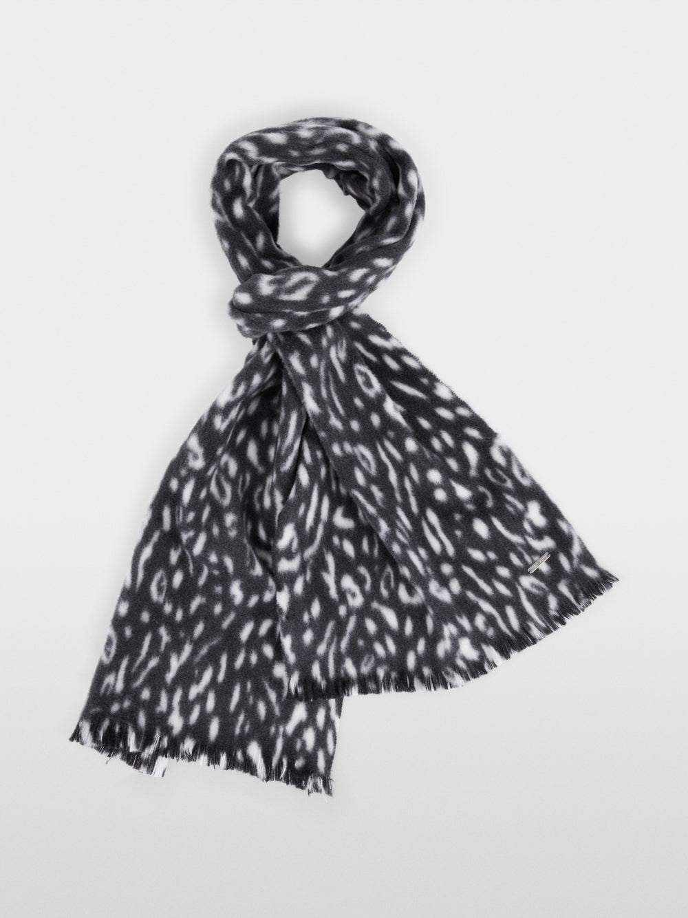 Marc Cain Sports Black & White Leopard Print Wool Scarf 