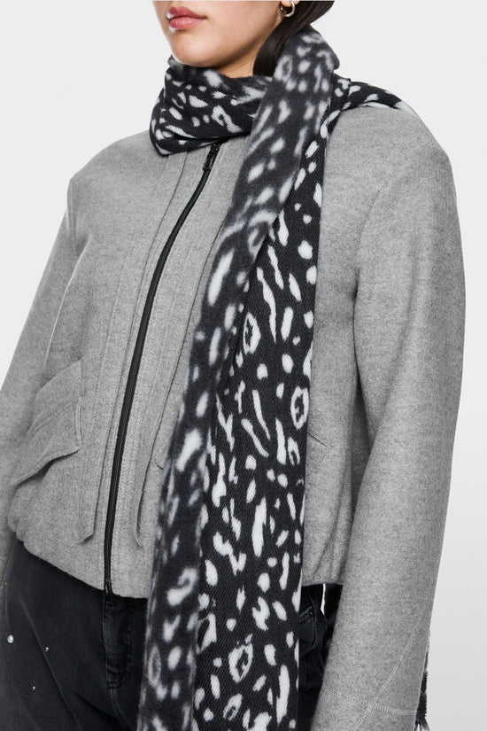 Marc Cain Sports Black & White Leopard Print Wool Scarf 