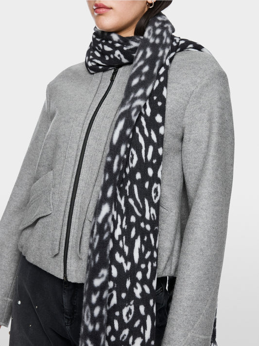 Marc Cain Sports Black & White Leopard Print Wool Scarf 