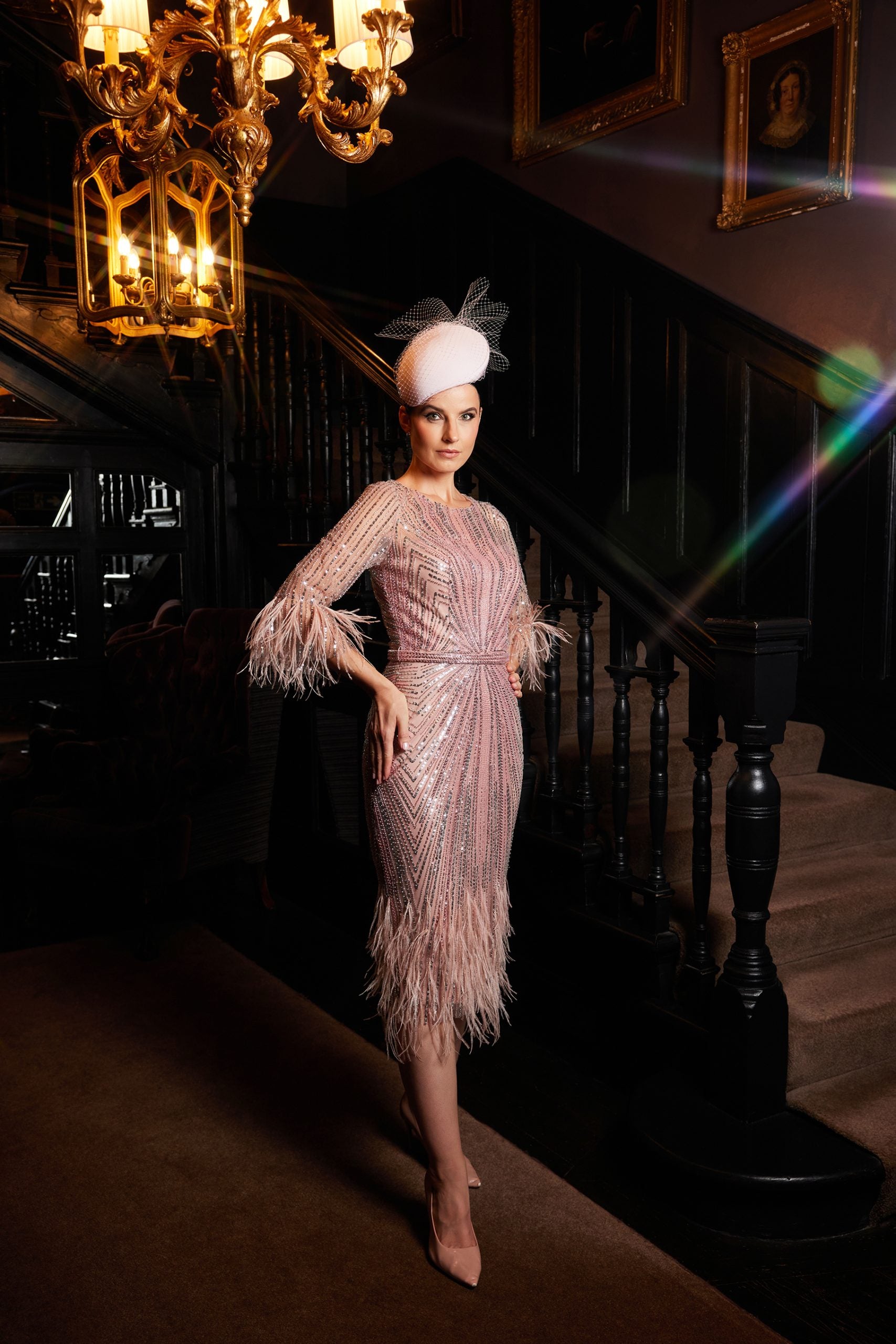 Gill Harvey Pink Sequin Feather Dress