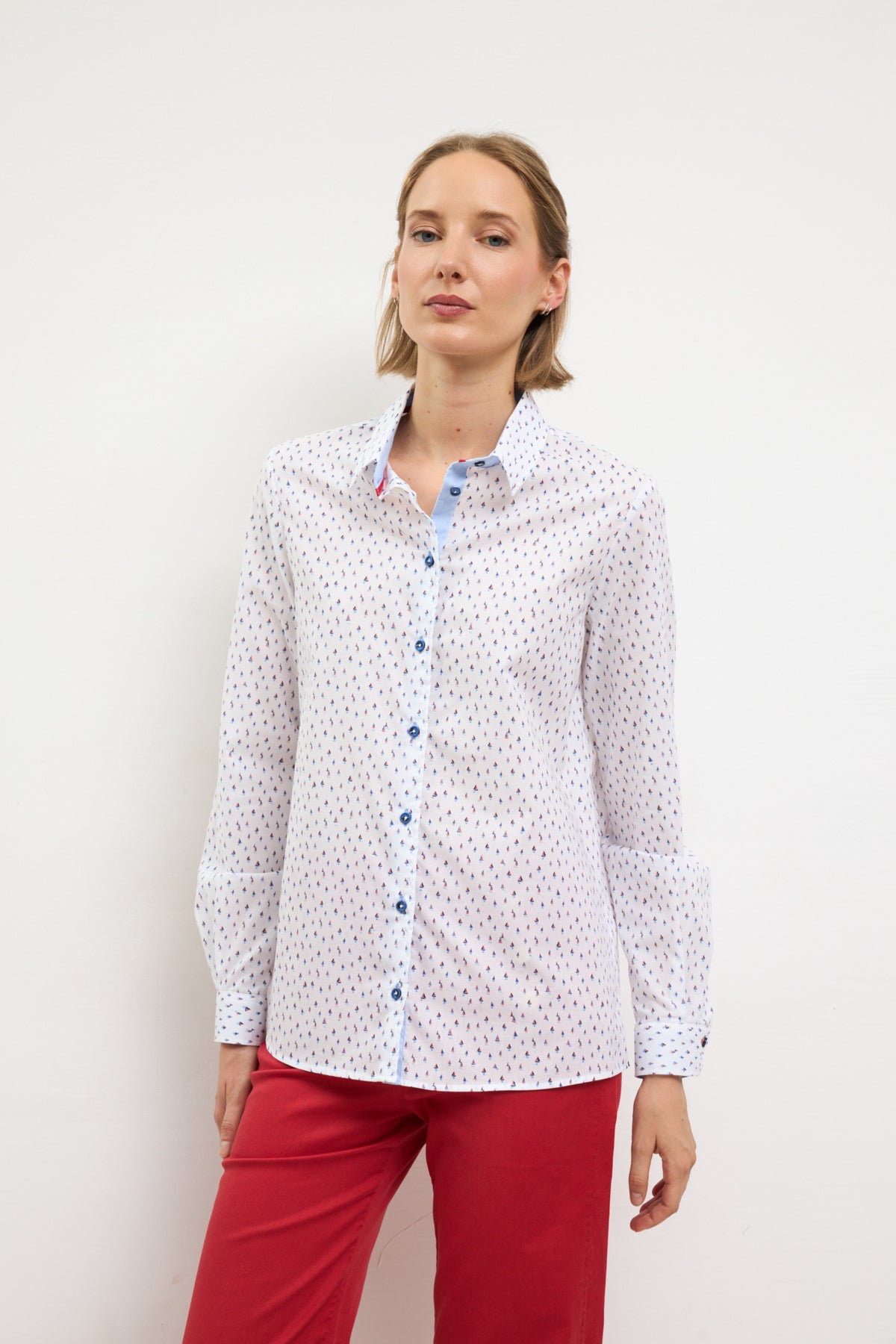 Tinta & Bariloche Tiny Boat Print Cotton Long Sleeve Shirt