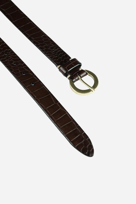 Gavazzeni Dark Brown Crocodile Print Leather Belt CA01037680