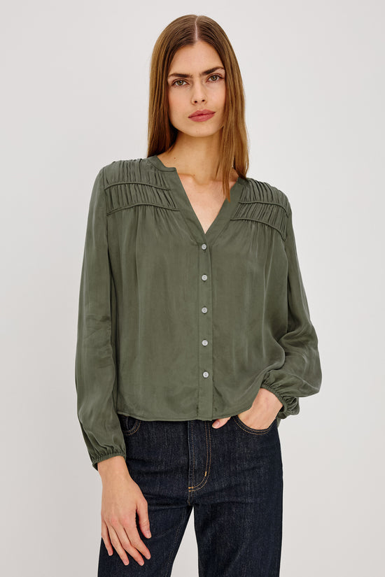 Rails Washed Olive Fluid Fit Shirred Yoke Shirt