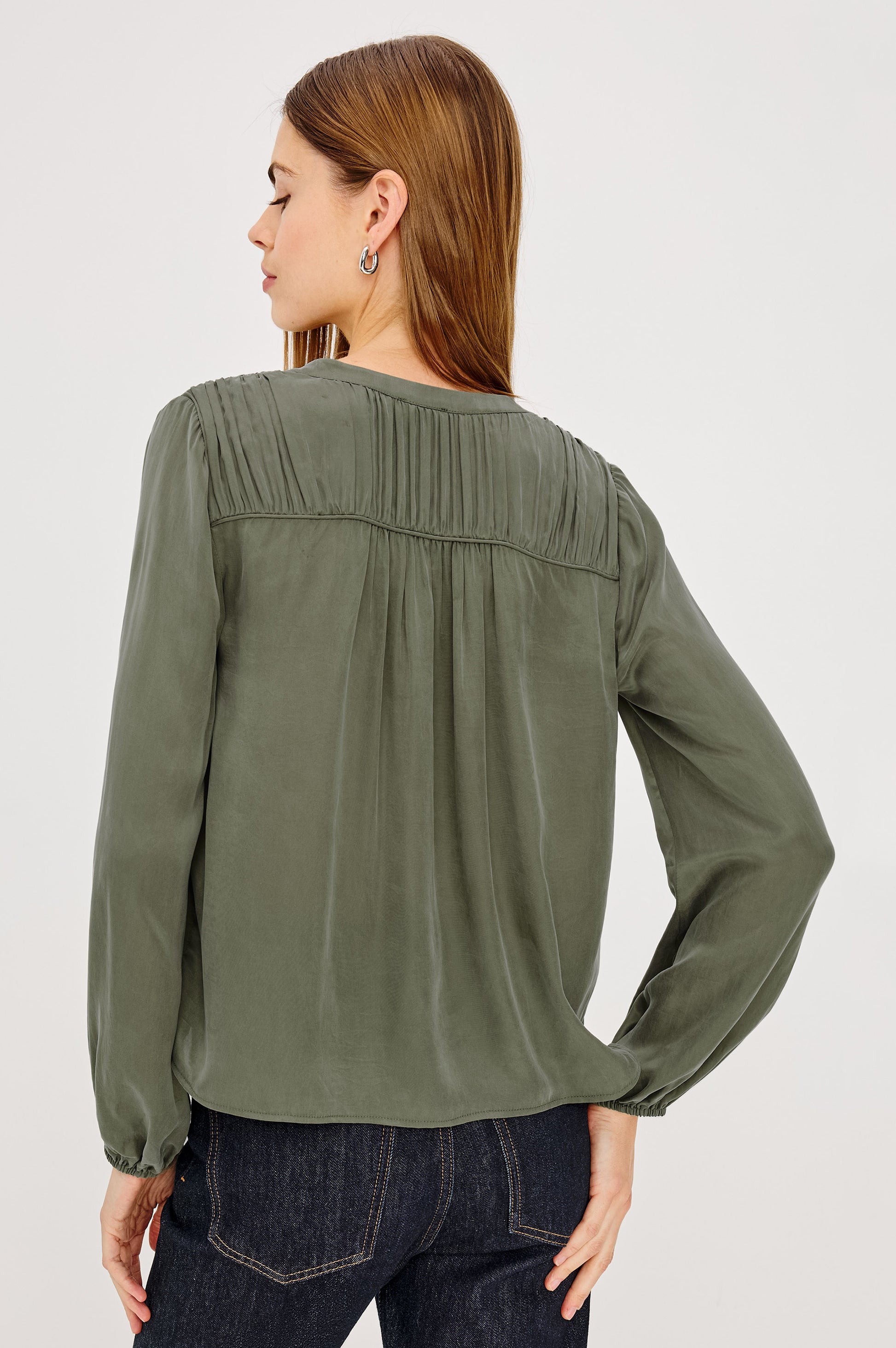 Rails Washed Olive Fluid Fit Shirred Yoke Shirt