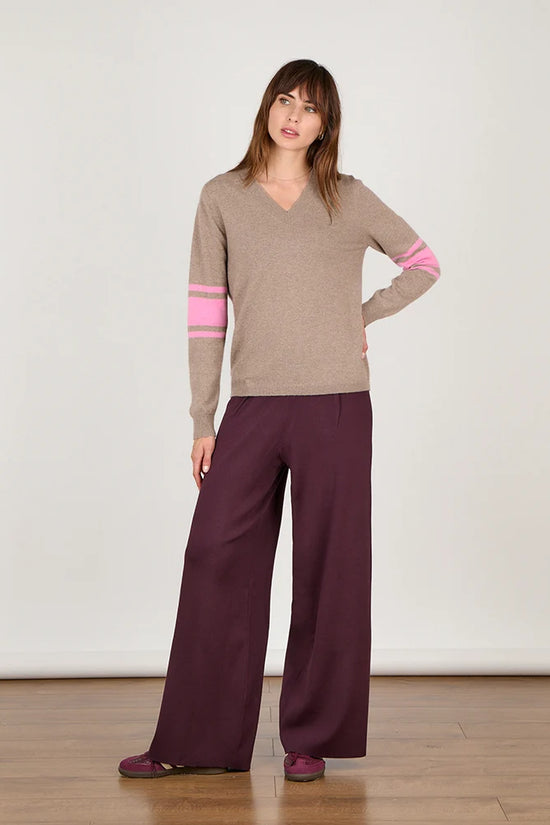 Cocoa Cashmere Althea Natural Brown Cashmere V-Neck Sweater
