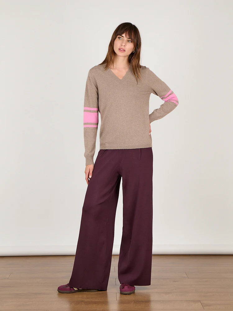 Cocoa Cashmere Althea Natural Brown Cashmere V-Neck Sweater