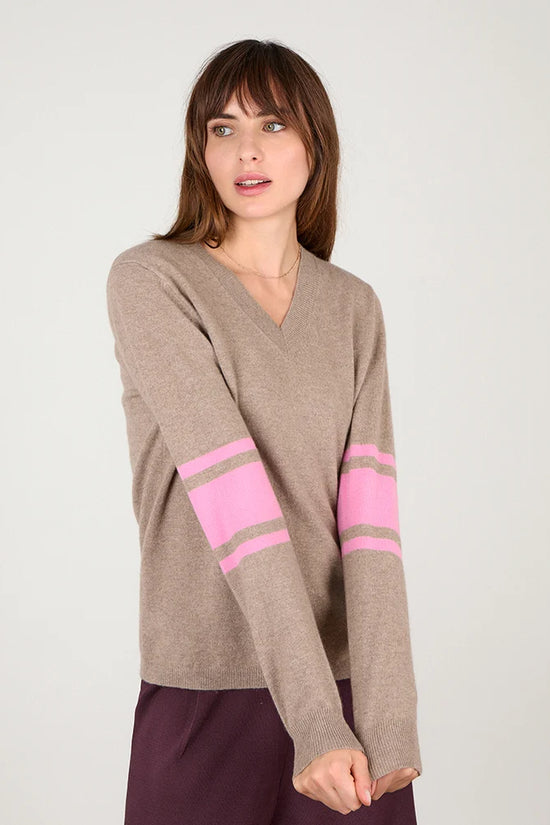Cocoa Cashmere Althea Natural Brown Cashmere V-Neck Sweater