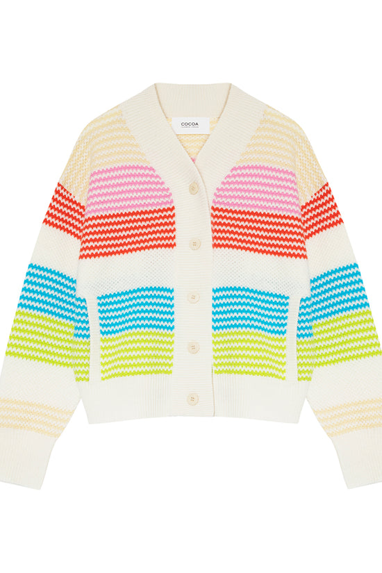 Cocoa Cashmere Multicolour Stripe Cashmere-Cotton V neck Cardigan with Pockets CC5818A