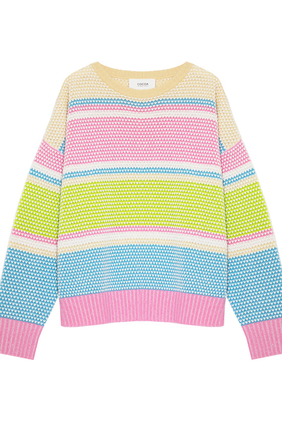 Cocoa Cashmere Multicolour Stripe Cashmere-Cotton Crew Neck Sweater CC5916A