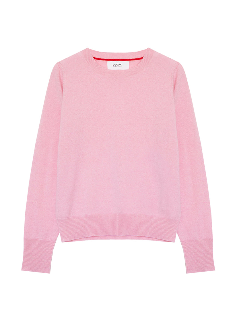 Cocoa Cashmere Pink Cashmere Sweater with Crew Neck Long Sleeve with Buttoned Cuffs CC5927
