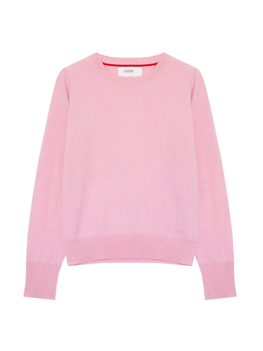 Cocoa Cashmere Pink Cashmere Sweater with Crew Neck Long Sleeve with Buttoned Cuffs CC5927