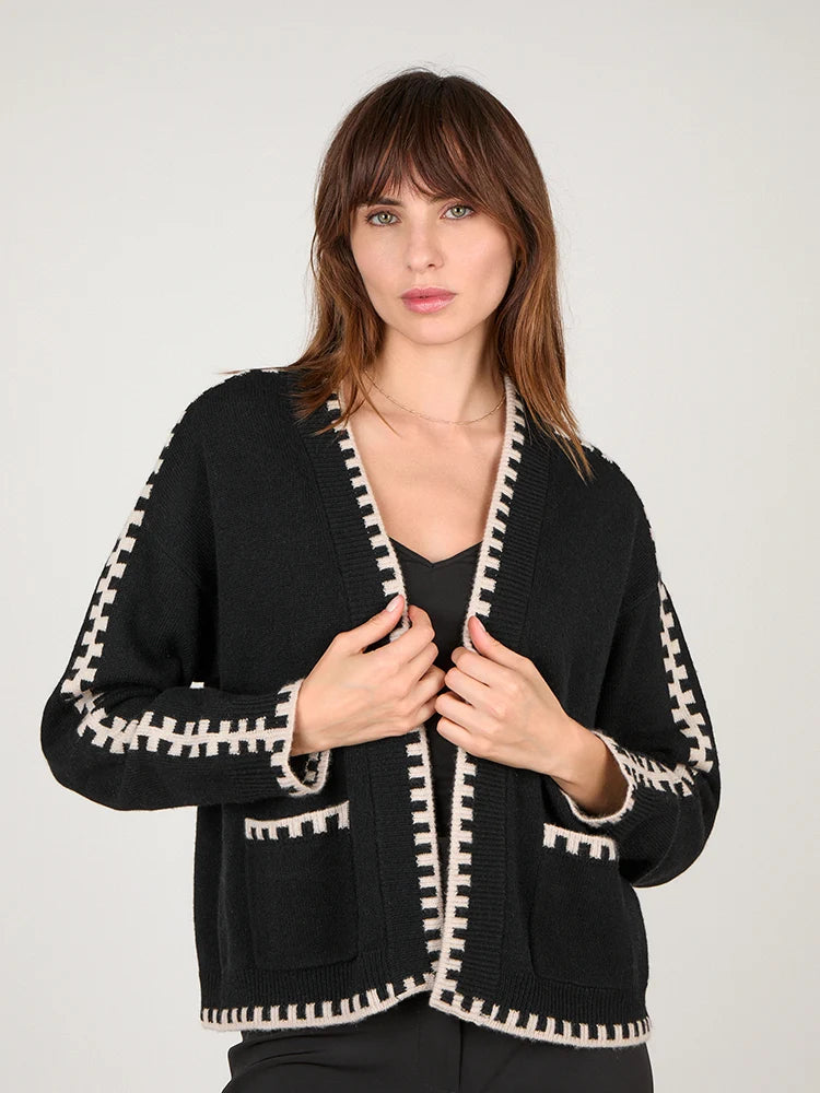 Cocoa Cashmere Zhenya Black Wool Cashmere Blend Cardigan 