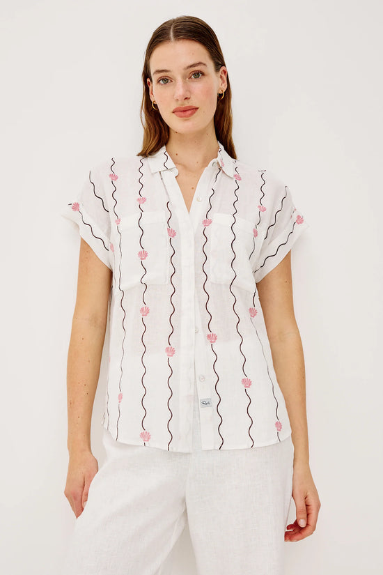 Rails Ivory Wavy Stripe with Seashells Short Sleeve Shirt CITO