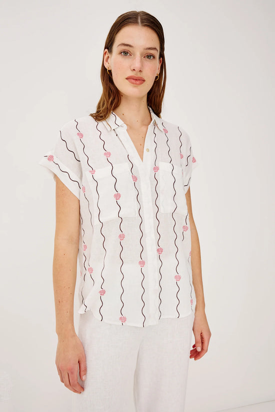 Rails Ivory Wavy Stripe with Seashells Short Sleeve Shirt CITO