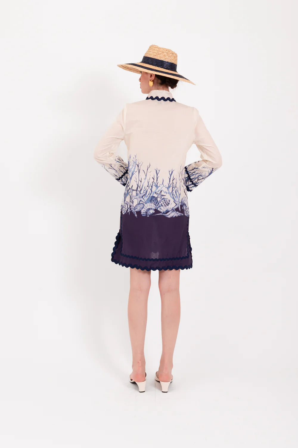 Lavi Couture Decorative Blue Stripe Wide-Brim Straw & Raffia Hat