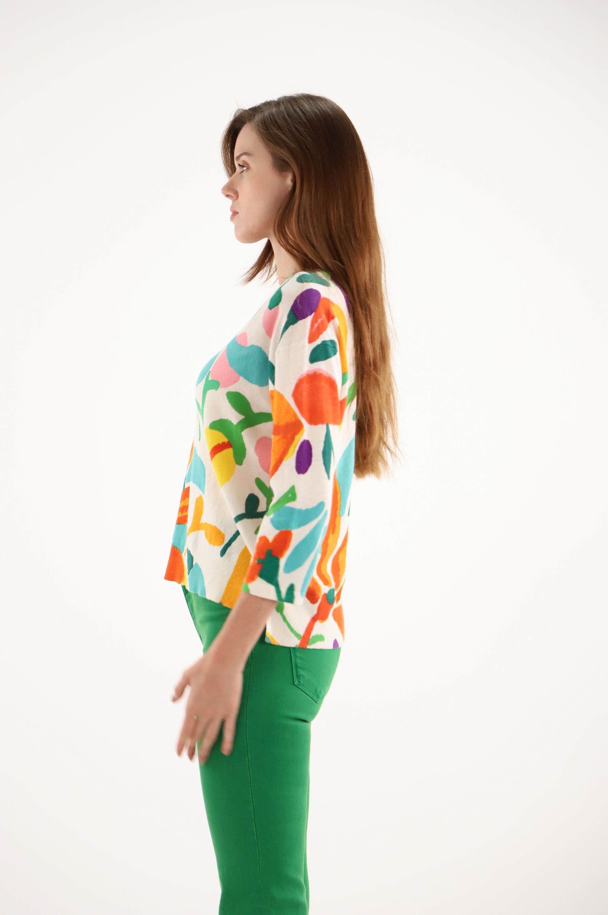Estheme Floral Print Cotton Cashmere Sweater