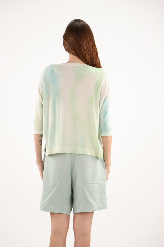 Estheme Cotton Cashmere Blend Sweater Crew Neck, 3/4 Sleeve Lightweight Sweater in Cream CKE6227D