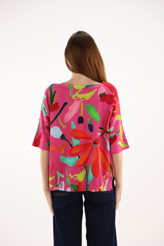 Estheme Multicoloured V-Neck Sweater – Short Sleeve Lightweight Linen-Cotton Knit CKE6252E