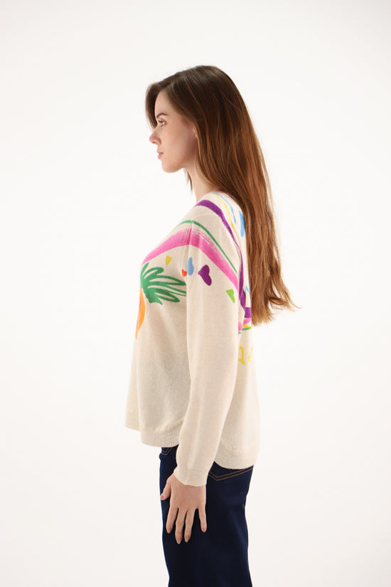 Estheme Heart Print Cashmere Sweater – Crew Neck Knit, Long Sleeve CKE6270C