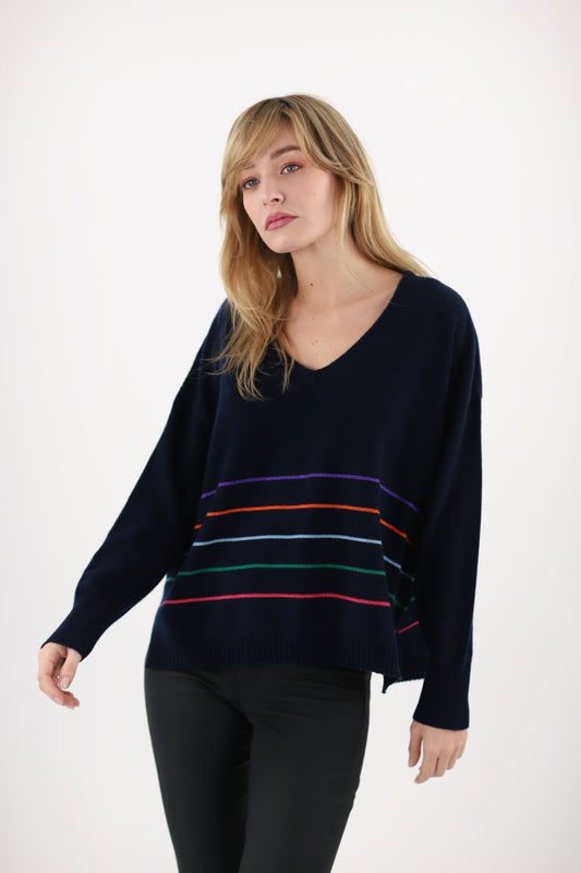 Estheme Cashmere v neck stripe sweater Ckh5243c