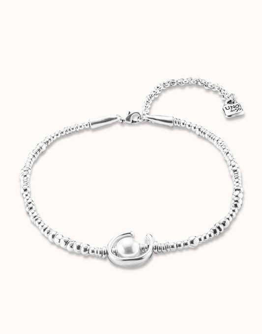 Uno de 50 silver Short Beaded Necklace with a Pearl COL0970