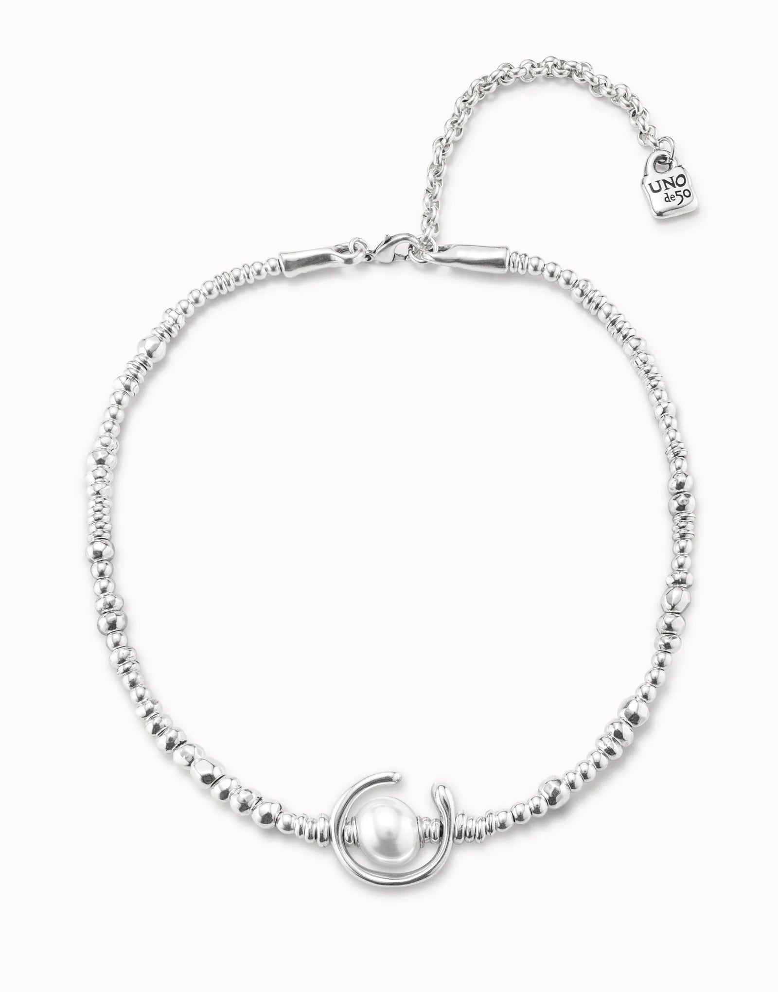 Uno de 50 silver Short Beaded Necklace with a Pearl COL0970