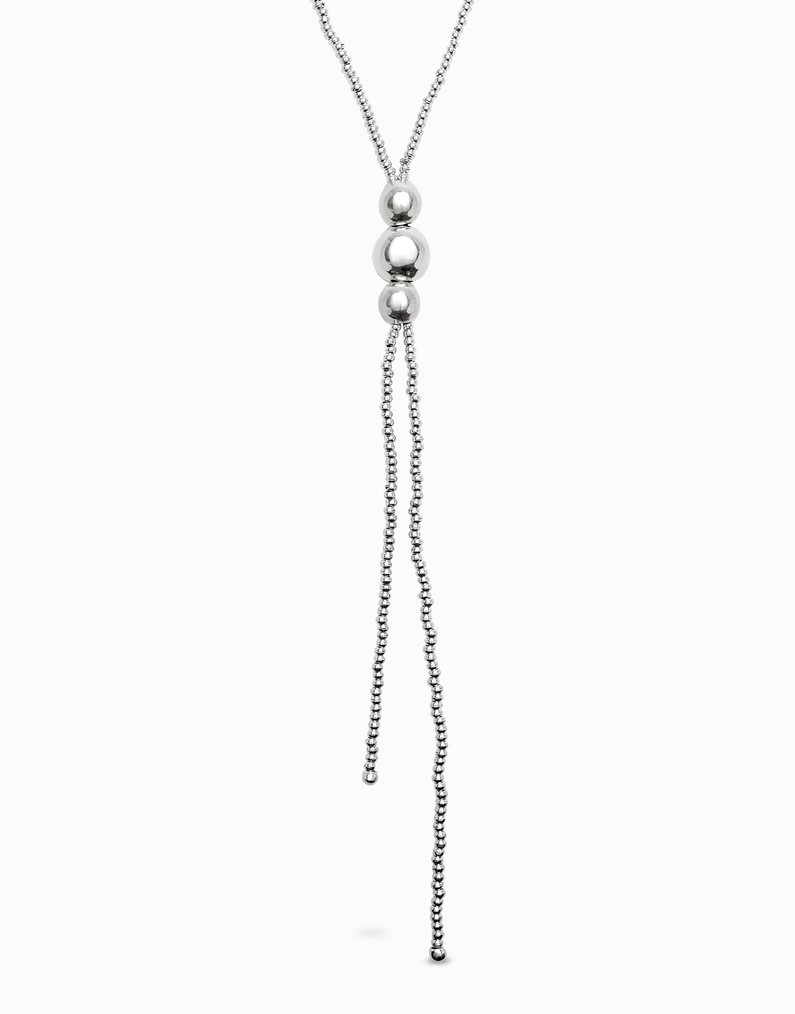 Uno de 50 Silver Long Bead Necklace with Three Large Central Beads COL2010