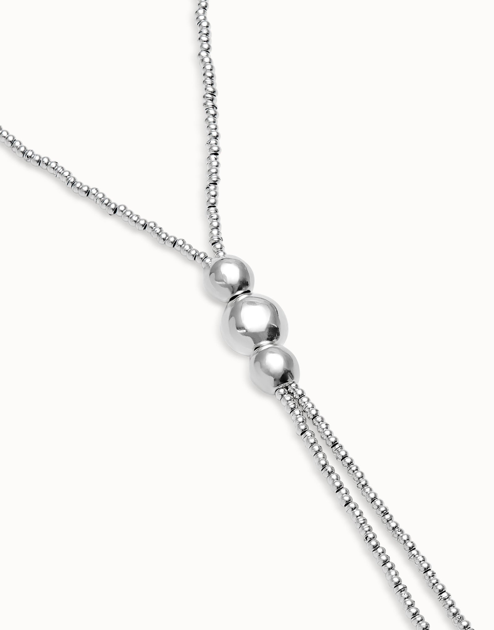 Uno de 50 Silver Long Bead Necklace with Three Large Central Beads COL2010