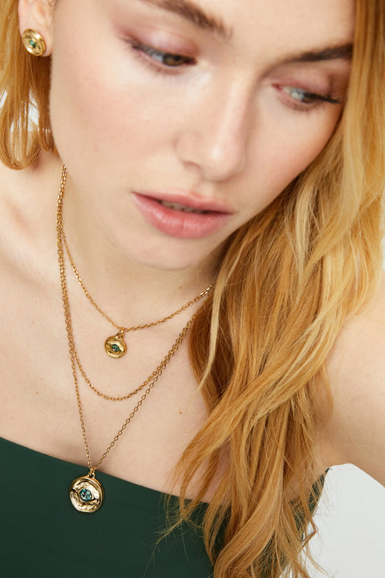 Uno de 50 Gold Multi Strand Chain Necklace with an Eye COL2042