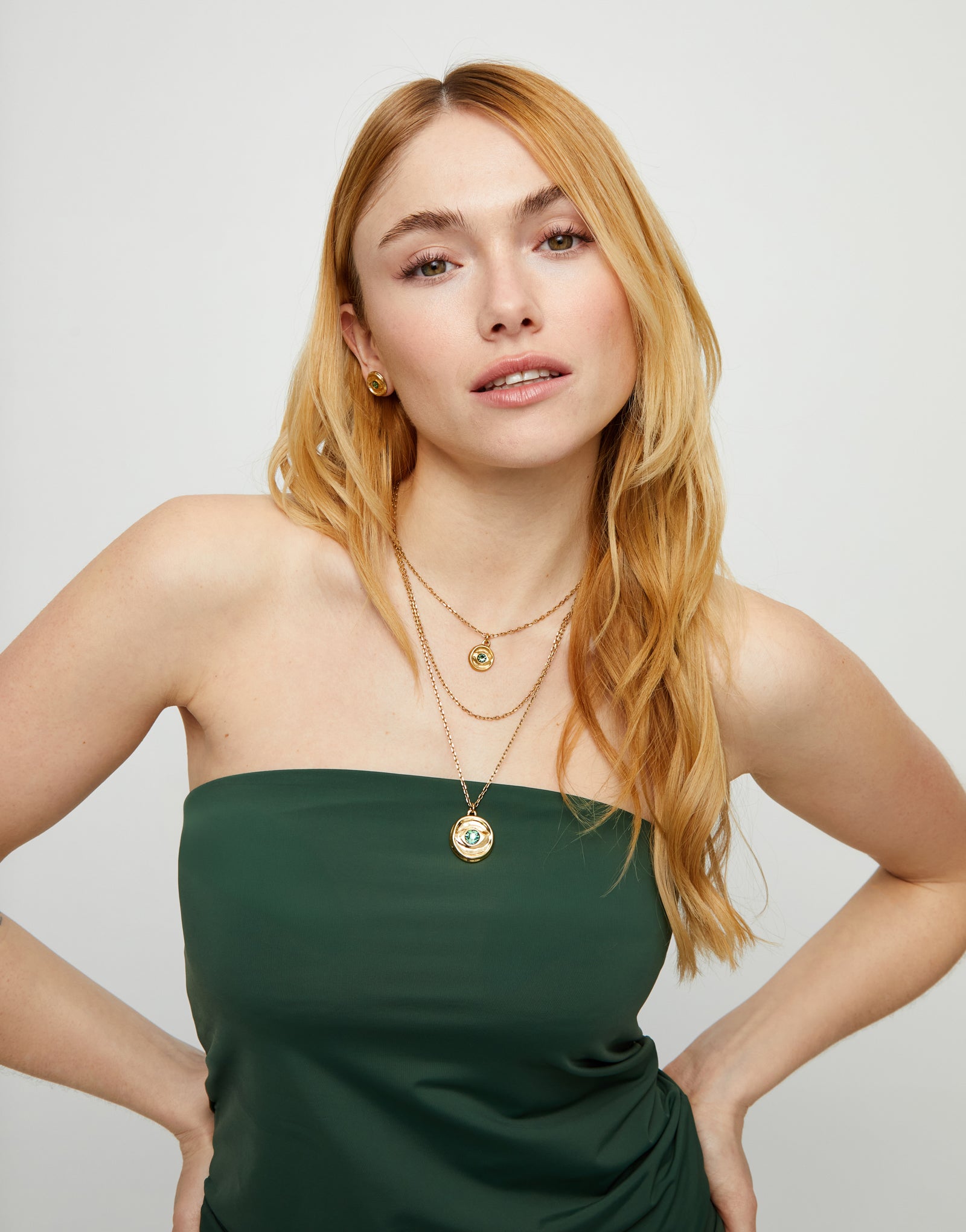 Uno de 50 Gold Multi Strand Chain Necklace with an Eye COL2042