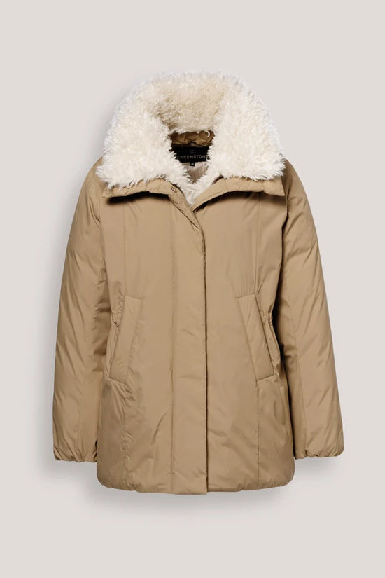 Creenstone Camel Short Coat with Detachable Faux Fur Inside