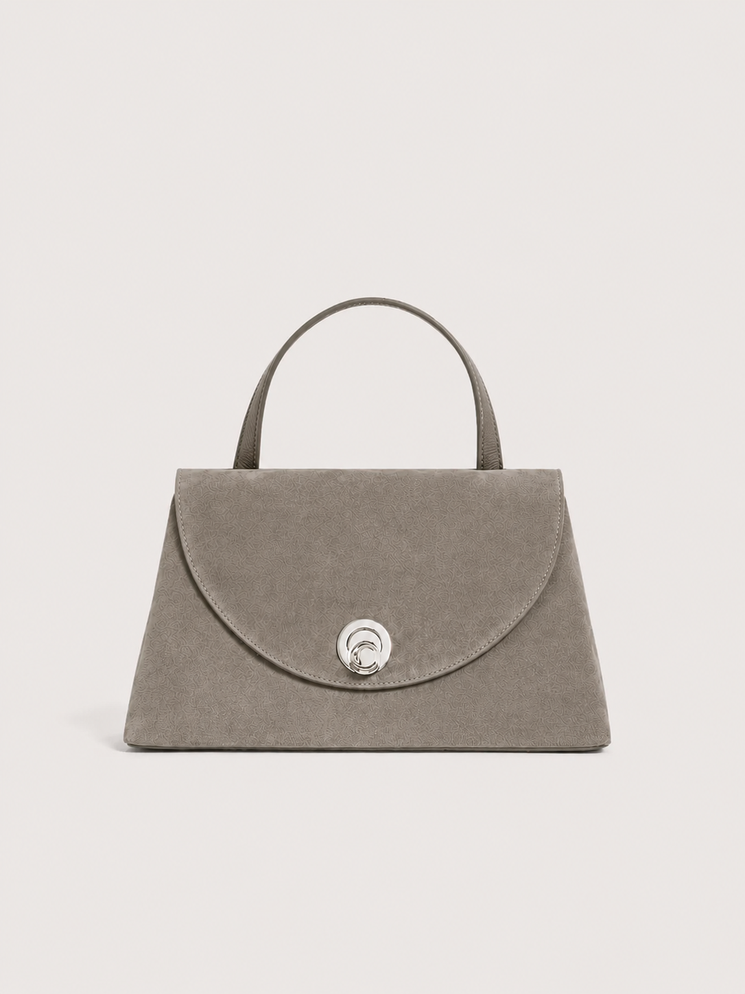 Coccinelle Grey Suede C-Me Logo Turn Lock Bag with Flap