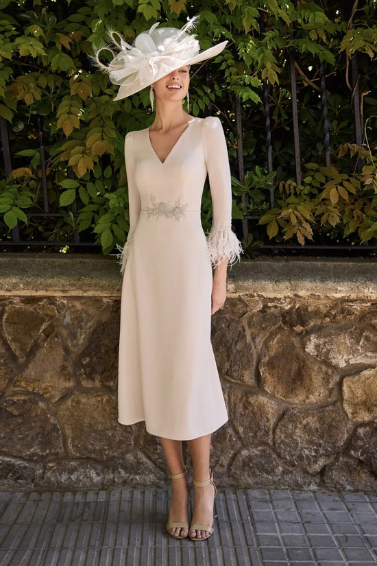 Couture Club Oatmeal Coloured A-Line 3/4 Sleeves Midi Dress