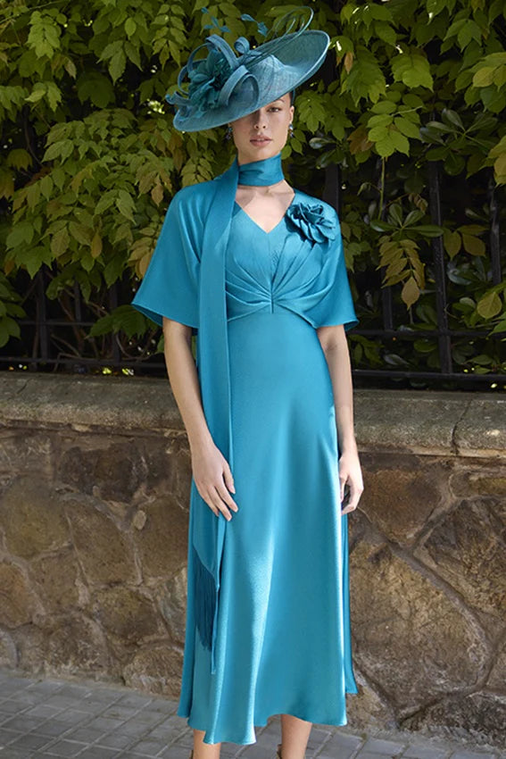 Couture Club Petrol Blue A-Line Sash Dress