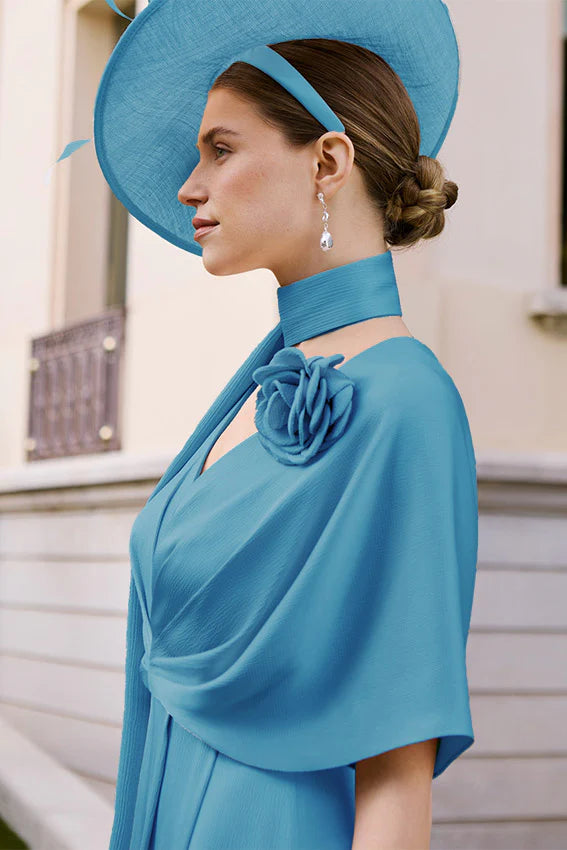 Couture Club Petrol Blue A-Line Sash Dress