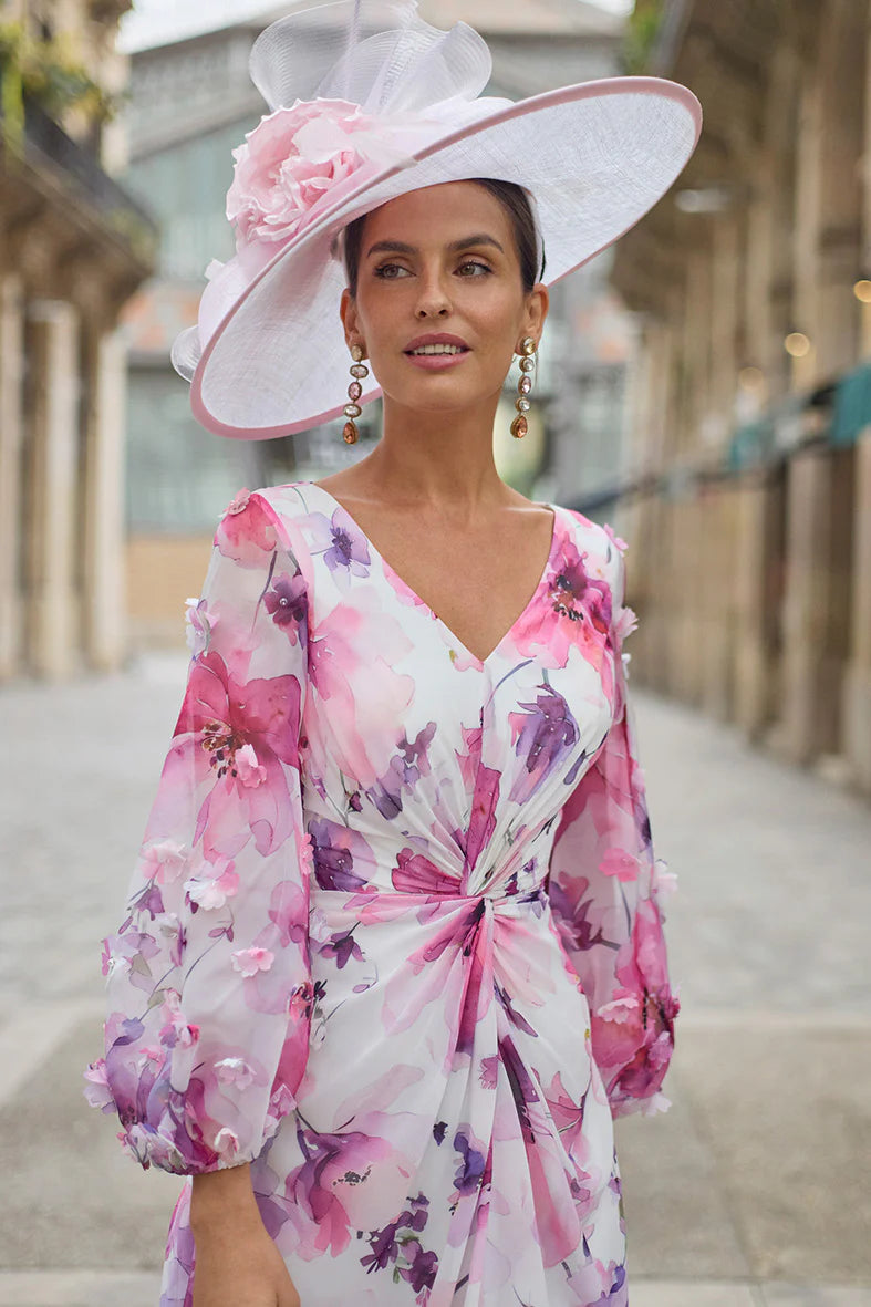 Couture Club Rose Floral Print Chiffon Midi Dress