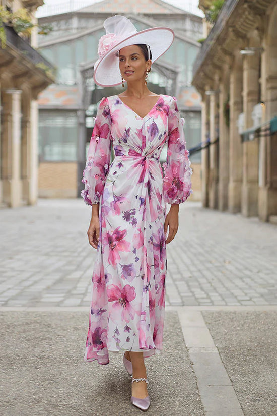 Couture Club Rose Floral Print Chiffon Midi Dress