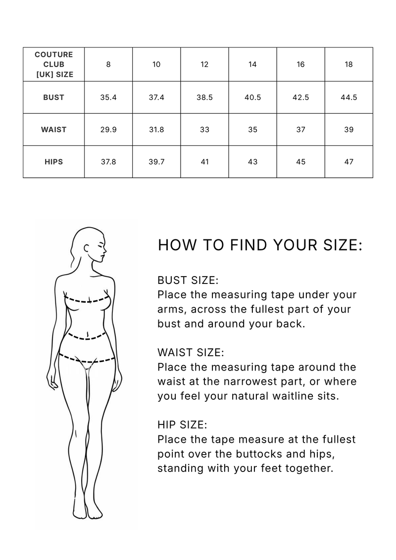 Couture Club sizing guide